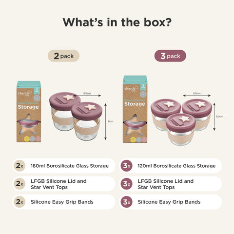 Silicone & Glass Storage 3PK 120ml and 2PK 180ml in Dusty Rose & Sand