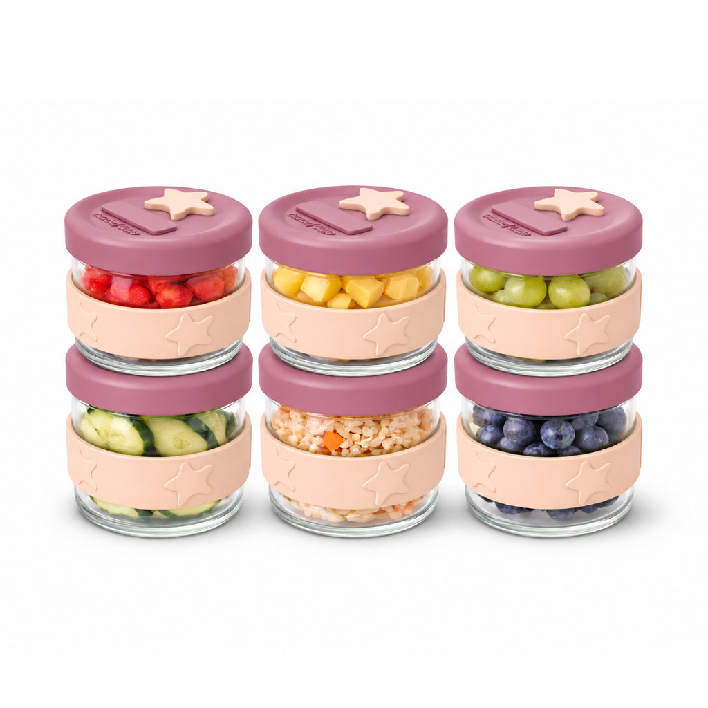 Silicone & Glass Baby Food Storage Containers 6PK 120ml  in Dusty Rose & Sand
