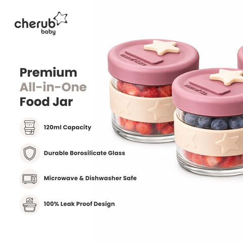 Silicone & Glass Baby Food Storage Containers 3PK 120ml - Freezer - Dusty Rose & Sand