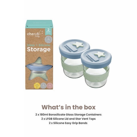 Silicone & Glass Baby Food Storage Containers 2PK 180ml - Cerulean & Sage
