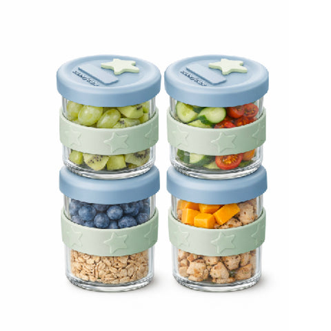 Silicone & Glass Baby Food Storage Containers 4PK 180ml  - Cerulean & Sage