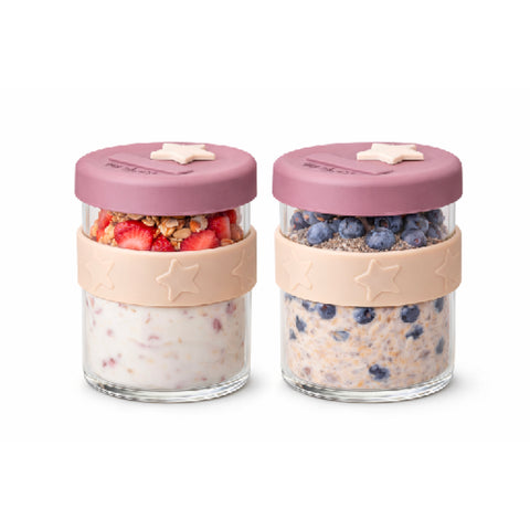 Silicone & Glass Storage 4PK 180ml Dusty Rose & Sand