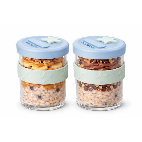 Silicone & Glass Baby Food Storage Containers 2PK 180ml - Cerulean & Sage