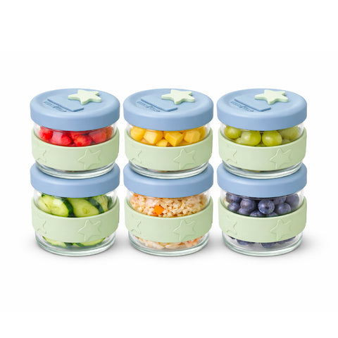 Silicone & Glass Baby Food Storage Containers 6PK 120ml  - Cerulean & Sage
