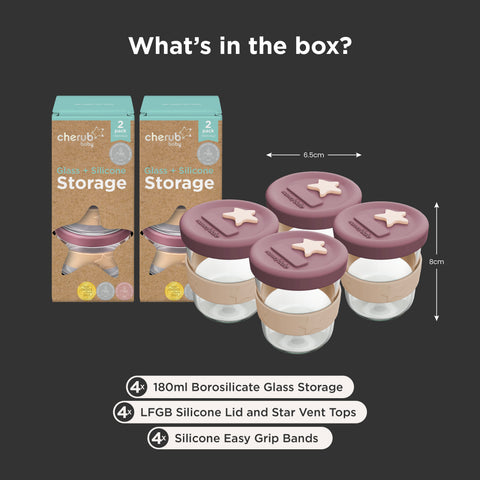 Silicone & Glass Storage 4PK 180ml Dusty Rose & Sand