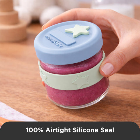 Silicone & Glass Baby Food Storage Containers 6PK 120ml  - Cerulean & Sage