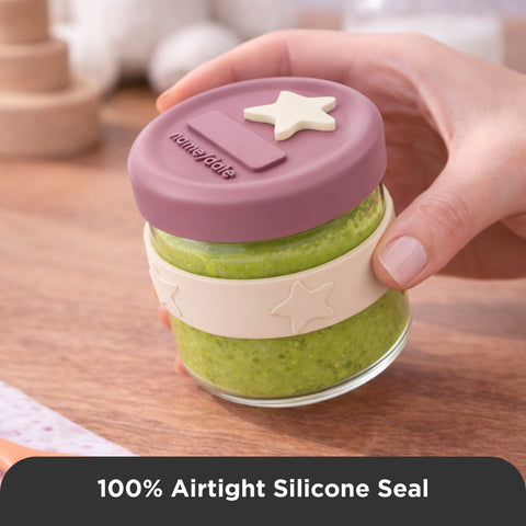 Silicone & Glass Baby Food Storage Containers 2PK 180ml - Dusty Rose & Sand