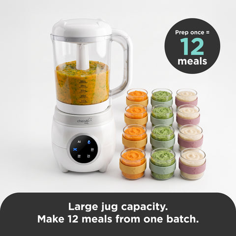 Automatic Baby Food Maker & Silicone Food Pouches Bundle in Cerulean & Sage