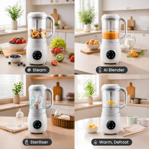 Solid Feeding Bundle | Automatic Baby Food Maker, Steriliser & Warmer with Reusable Baby Food Pouches in Dusty Rose & Sand