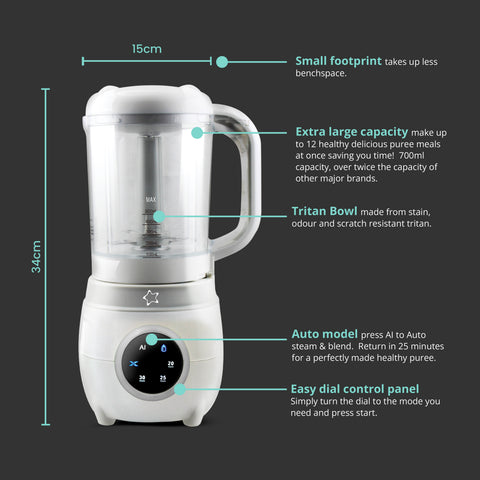 Automatic Baby Food Maker & Silicone Food Pouches Bundle in Cerulean & Sage