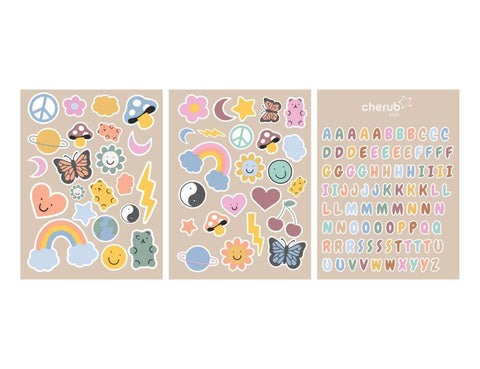 On the Go Reusable Food Pouch Sticker Set - RETRO RAINBOW