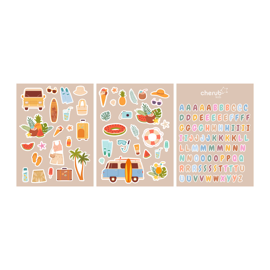 Customizable Letter & Picture Stickers 130+pk for Reusable Pouches | SUMMER VIBES