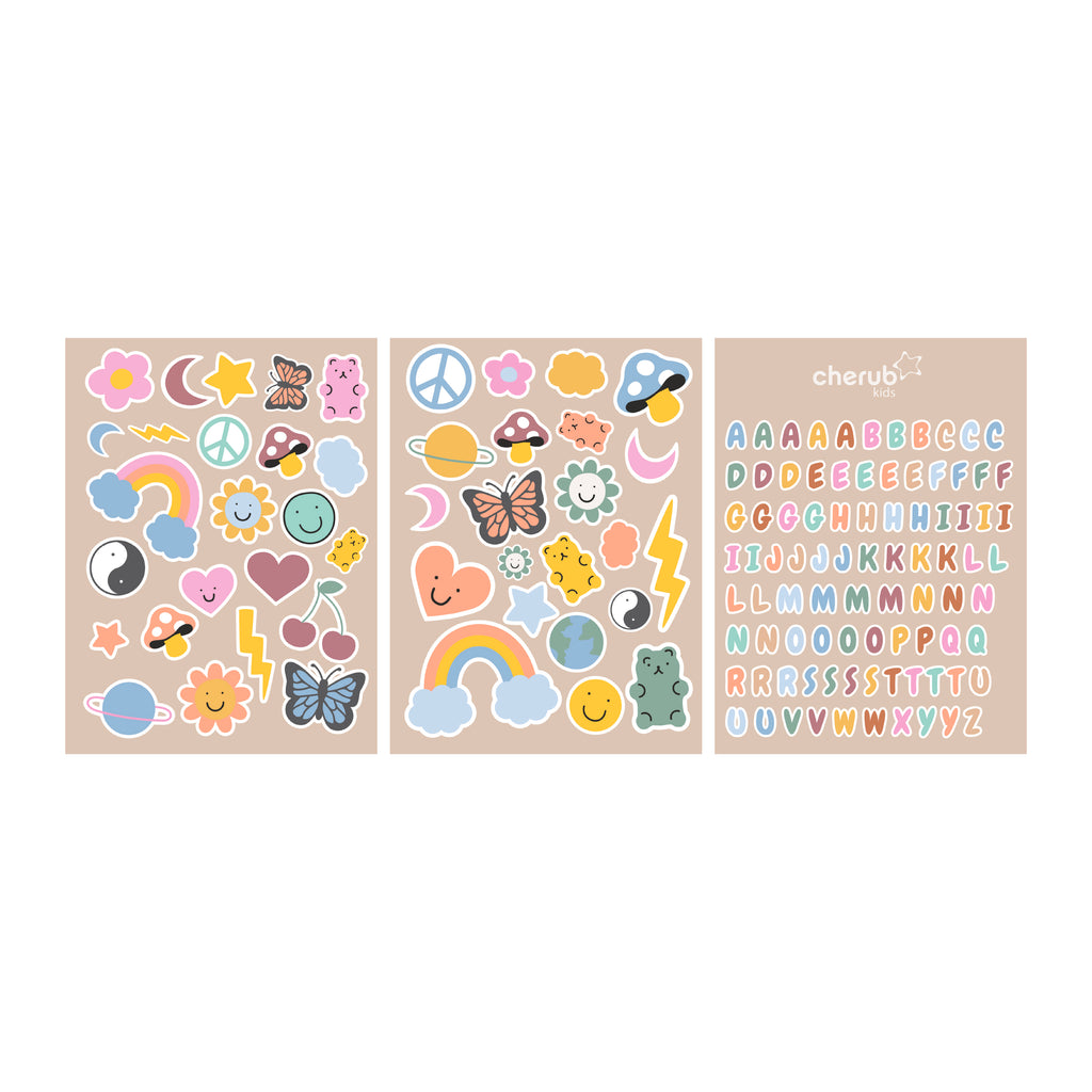 Customizable Letter & Picture Stickers 130+pk for Reusable Pouches | RETRO RAINBOW