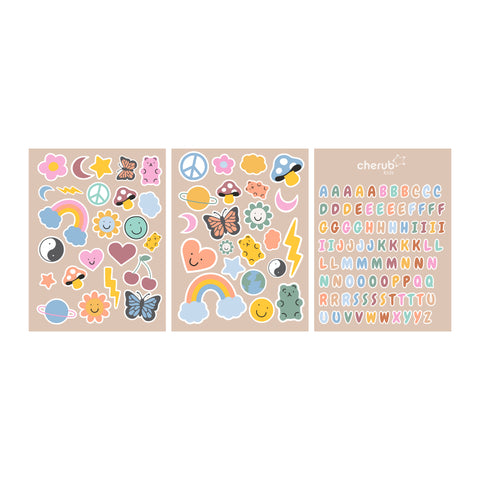 Customizable Letter & Picture Stickers 130+pk for Reusable Pouches | RETRO RAINBOW