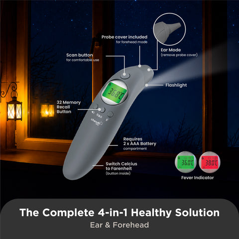 4-in-1 Infrared Thermometer, Digital Ear And Forehead V2 in Slate