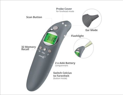 Cherub Baby 4 in 1 Infrared Digital Ear And Forehead Thermometer V2 Australia - Slate