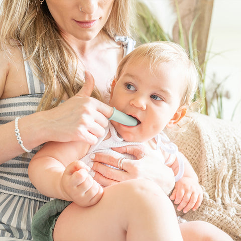 Silicone Baby Finger Toothbrush & Case in Sage