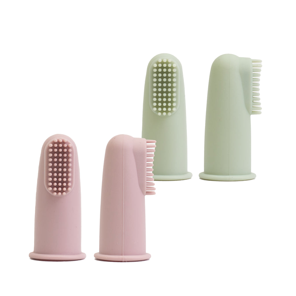 Silicone Baby Finger Toothbrush & Case - Dusty Rose and Silicone Baby Finger Toothbrush & Case - Sage