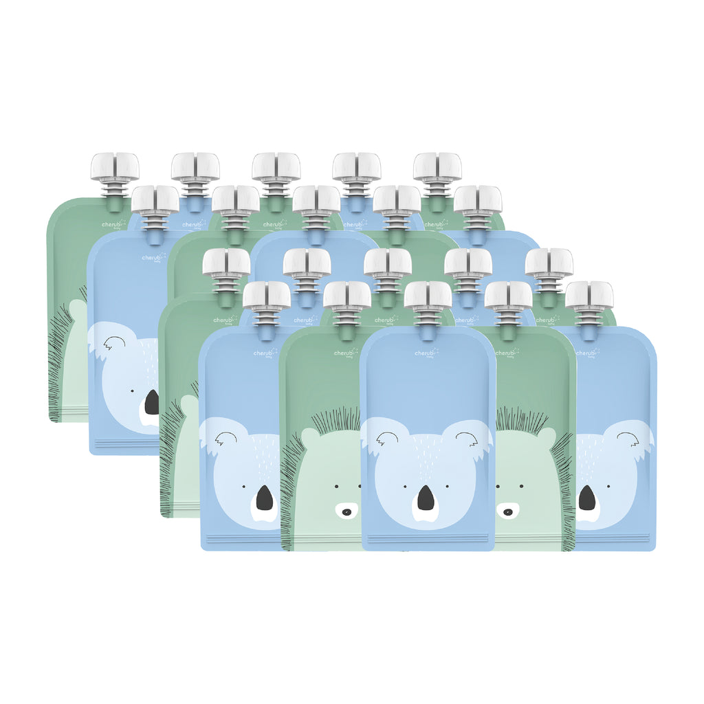 Bundle Sale Reusable Baby Food Pouches, Yoghurt Pouches 120ml Cerulean & Sage 20PK