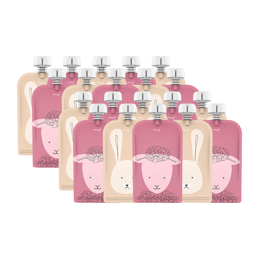 Bundle Sale Reusable Baby Food Pouches, Yoghurt Pouches 120ml Dusty Rose & Sand 20PK