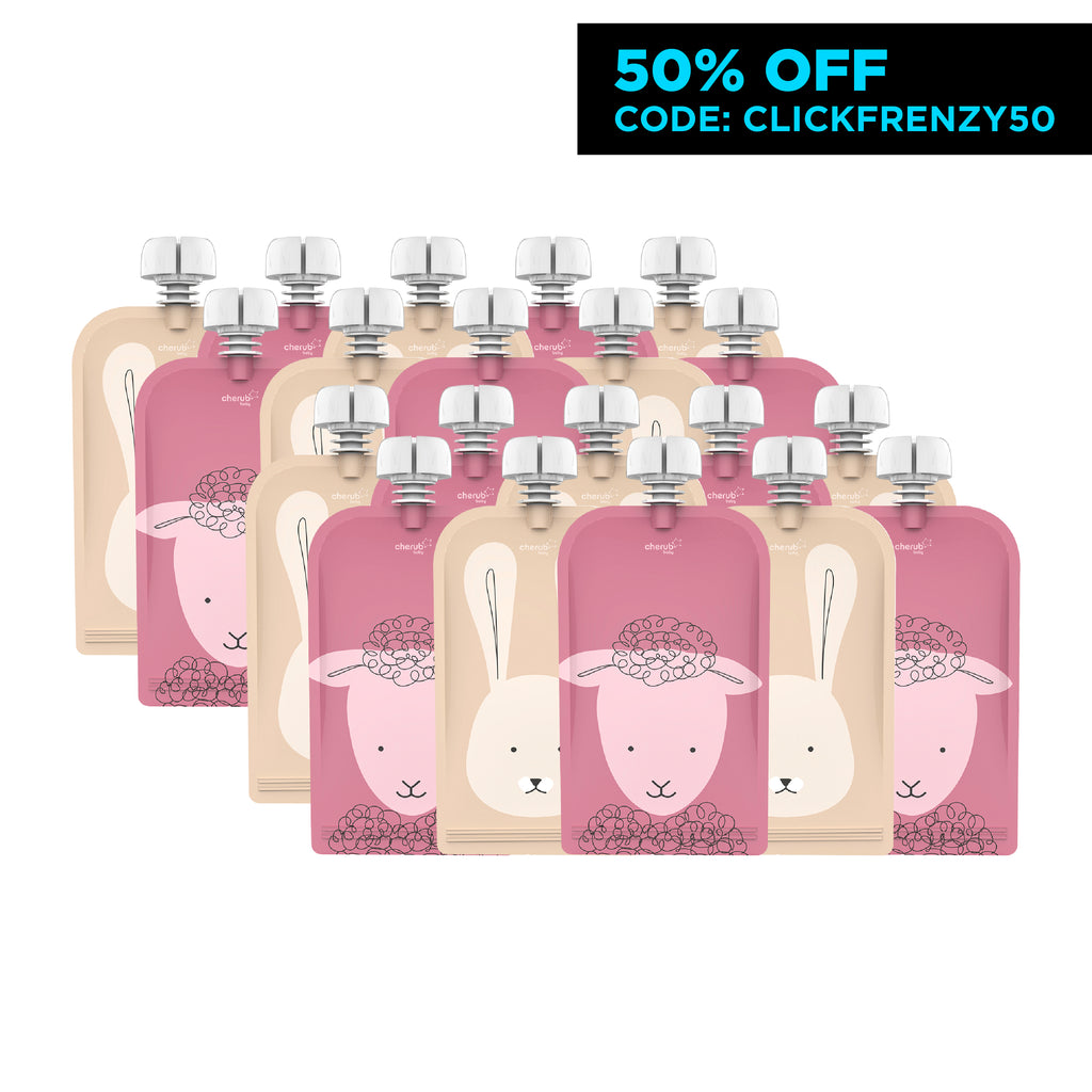 Bundle Sale Reusable Baby Food Pouches, Yoghurt Pouches 120ml Dusty Rose & Sand 20PK