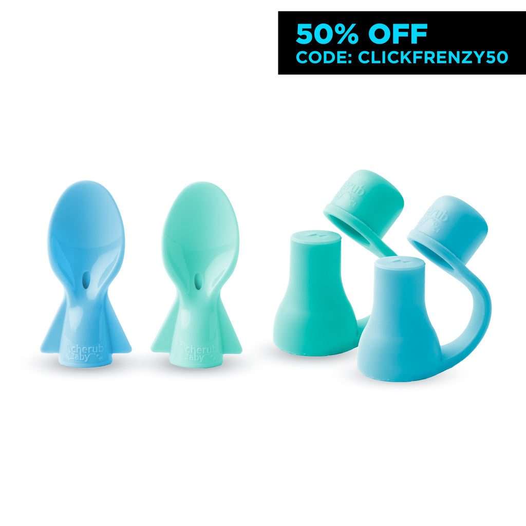 Food Pouch Spoons 2PK (BLUE & GREEN) +  Food Pouch Spouts 2PK (BLUE & GREEN)