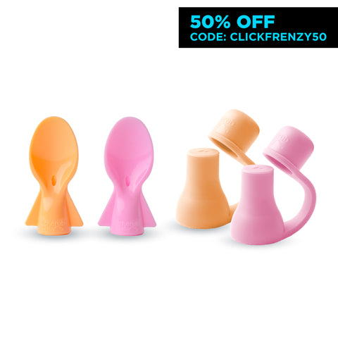 Food Pouch Spoons 2PK (PINK  & ORANGE) + Food Pouch Spouts  2PK (PINK  & ORANGE)