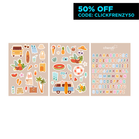 Customizable Letter & Picture Stickers 130+pk for Reusable Pouches | SUMMER VIBES