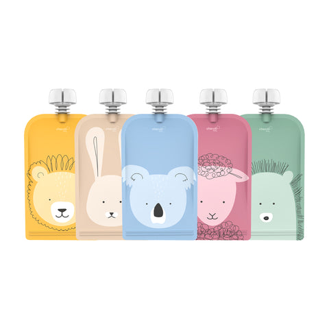 Reusable Baby Food Pouches, Yoghurt Pouches - Animal Set 150ml 5PK