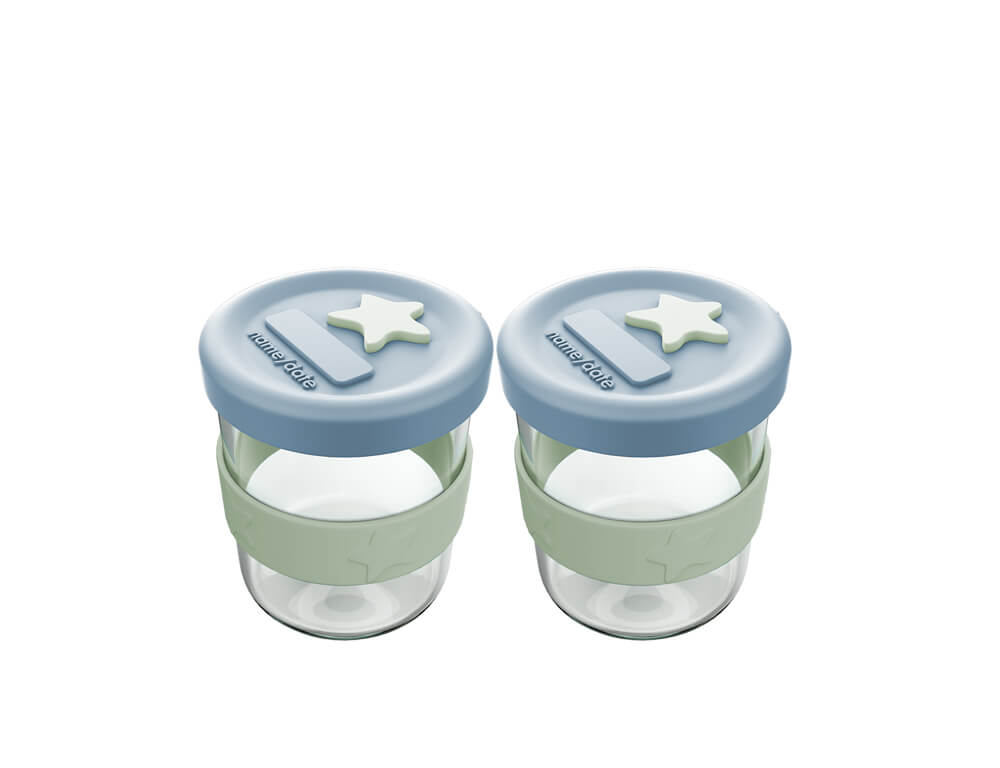 Silicone & Glass Baby Food Storage Containers 2PK 180ml - Cerulean & Sage