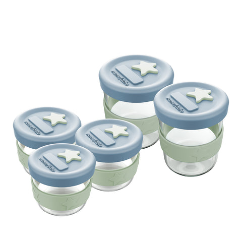 Silicone & Glass Baby Food Storage Containers 5PK 180ml & 120ml  - Cerulean & Sage | BF BUNDLE SALE