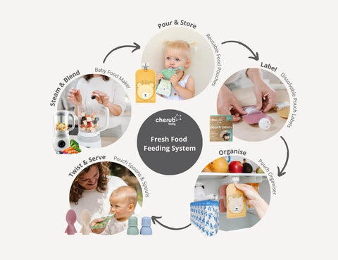 Customisable Reusable Food Pouches 10PK + Stickers | Silicone Pouch Brush | Pouch Organiser + Icy Pole Molds BUNDLE 1