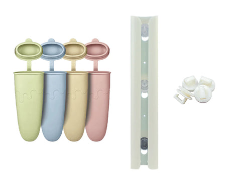 Customisable Reusable Food Pouches 10PK + Stickers | Silicone Pouch Brush | Pouch Organiser + Icy Pole Molds BUNDLE 1