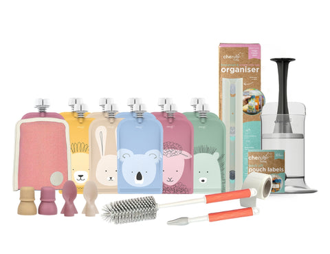 Reusable Baby Food / Yoghurt Pouches | Bundle Kit | Dusty Rose & Sand