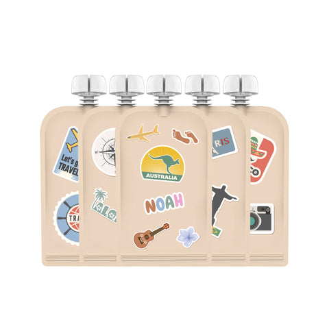 Reusable Sticker Food Pouches 10pk 150ml + Organiser |Summer Vibes & Big Explorer | BF BUNDLE SALE