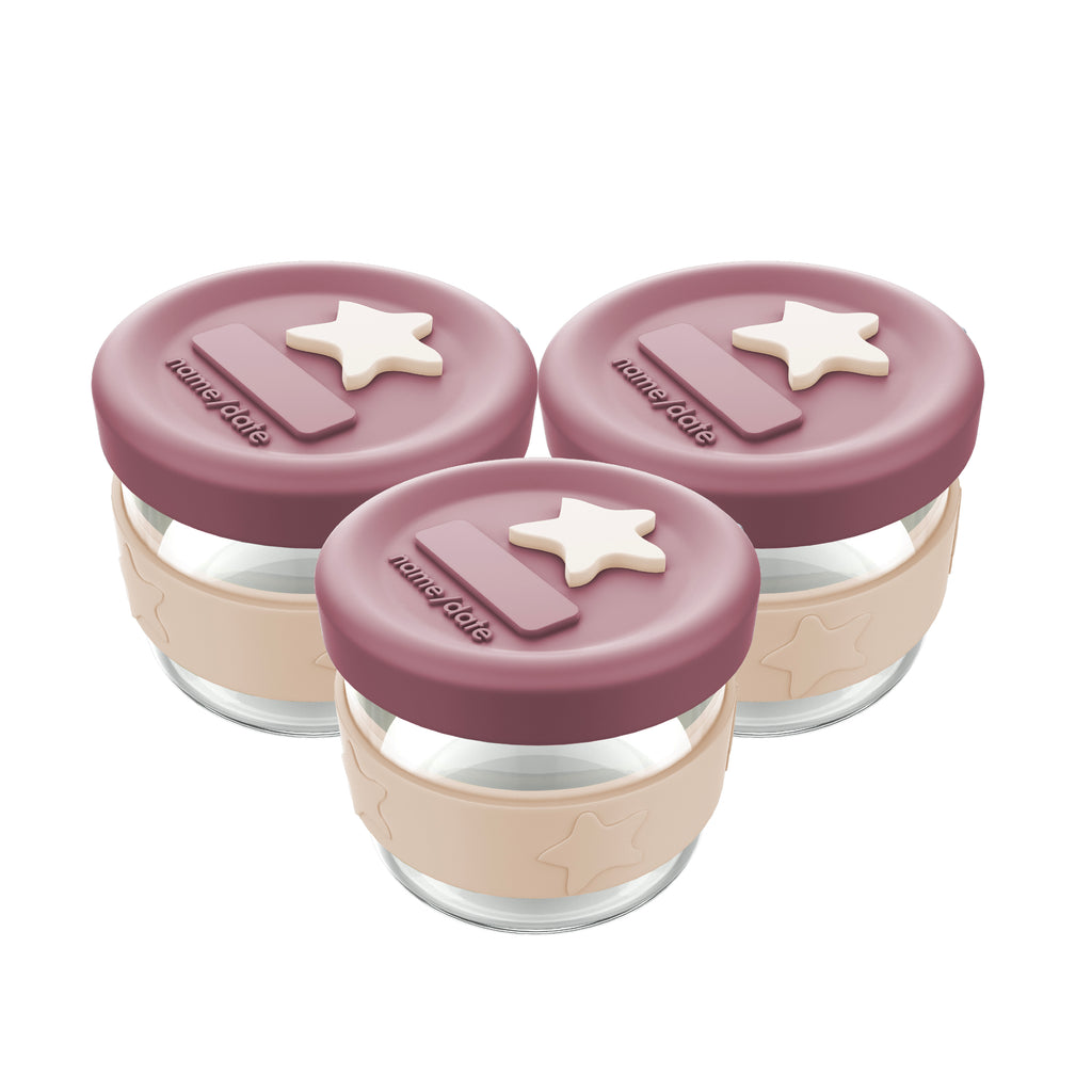 Silicone & Glass Baby Food Storage Containers 3PK 120ml - Freezer - Dusty Rose & Sand