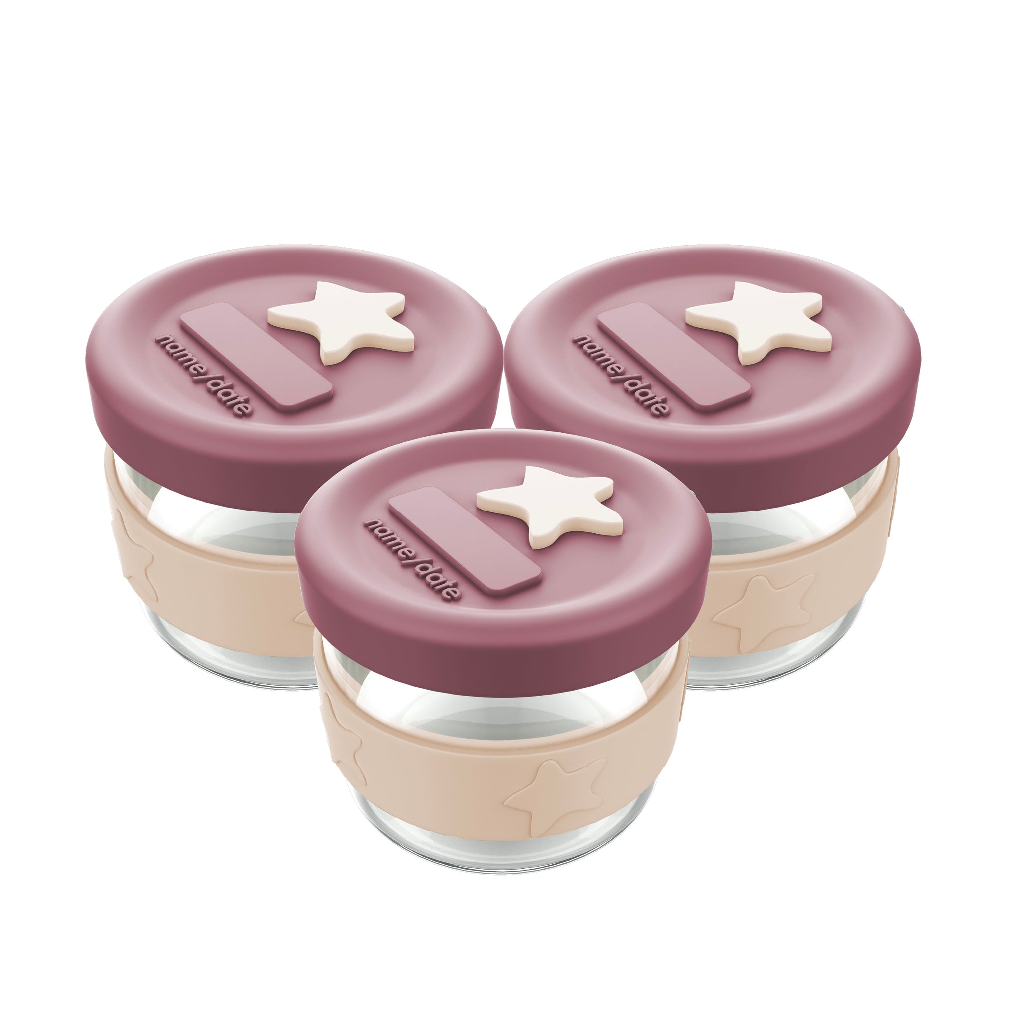 Silicone Glass Baby Food Storage 3PK 120ml – Dusty Rose/Sand