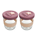 Silicone & Glass Baby Food Storage Containers 2PK 180ml - Dusty Rose & Sand