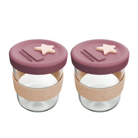 Silicone & Glass Baby Food Storage Containers 2PK 180ml - Dusty Rose & Sand