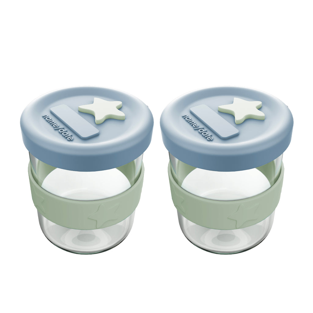 Silicone & Glass Baby Food Storage Containers 2PK 180ml - Cerulean & Sage