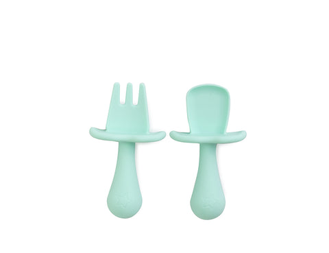Baby Led Weaning Silicone Spoon & Fork Cutlery - Mint