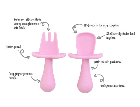 Baby Led Weaning Silicone Spoon & Fork Cutlery - Blush