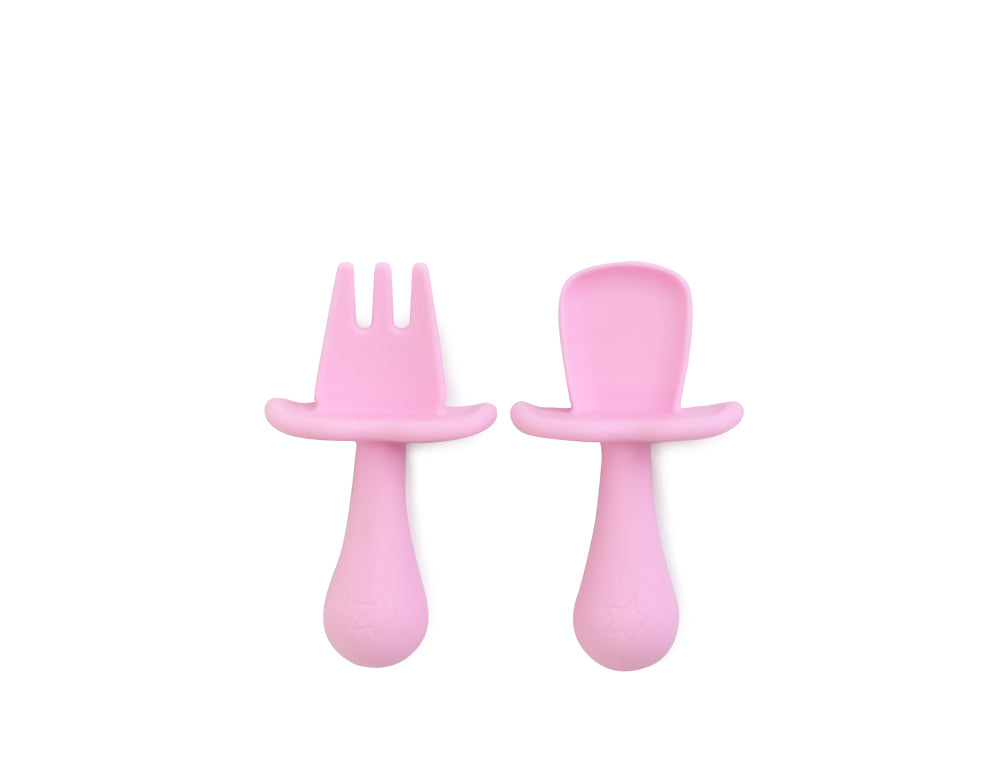 Baby Led Weaning Silicone Spoon & Fork Cutlery - Blush