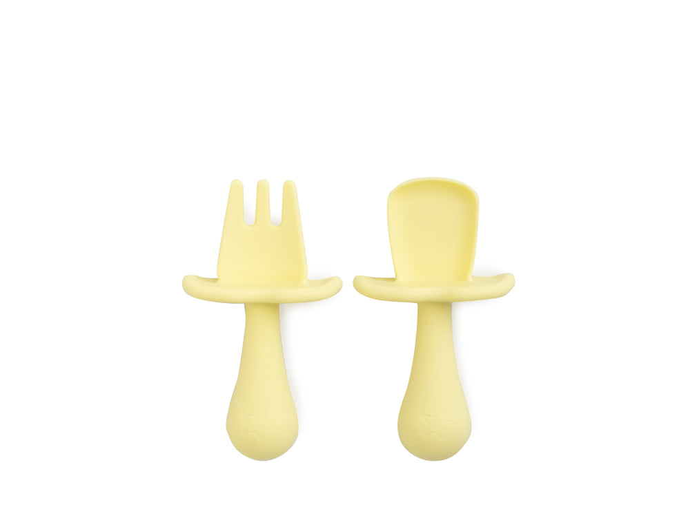Baby Led Weaning Silicone Spoon & Fork Cutlery - Lemon