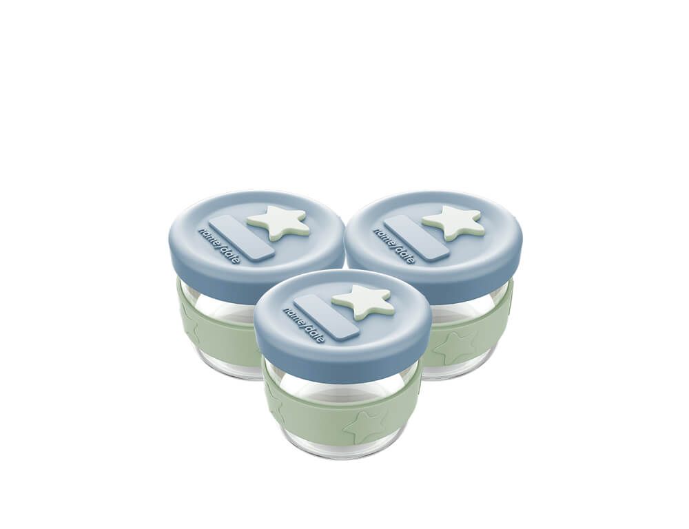 Silicone Glass Baby Food Storage Containers 3PK 120ml Cerulean Sage  Puree Containers Freezer Safe