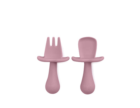 Baby Led Weaning Silicone Spoon & Fork Cutlery - Dusty Rose