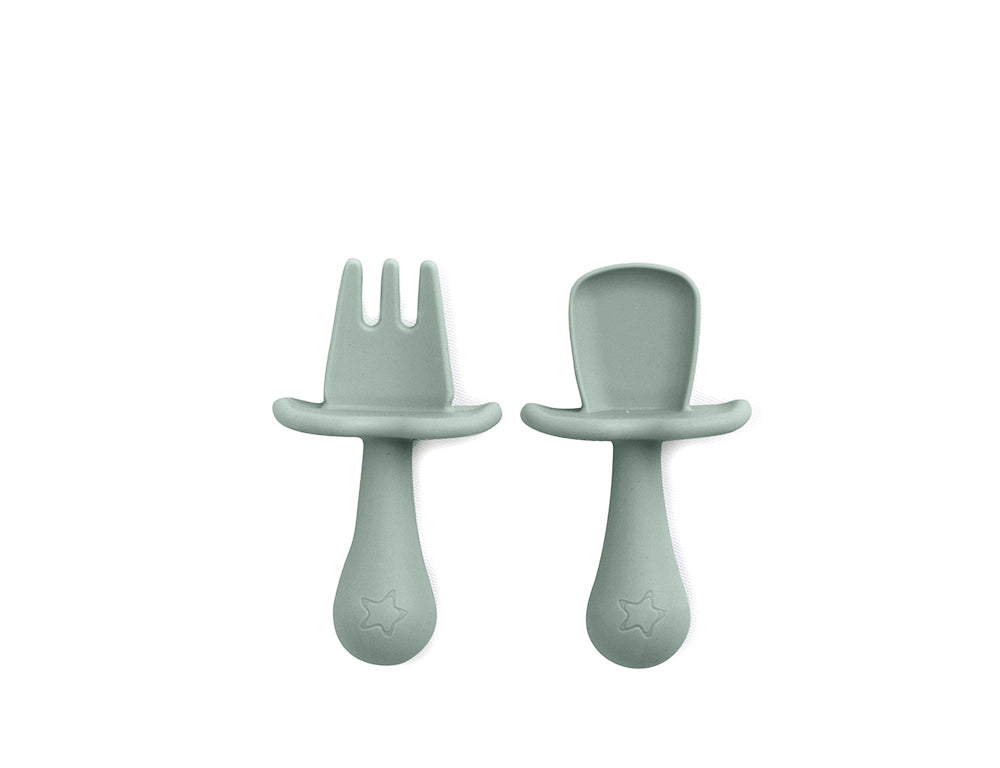 Baby Led Weaning Silicone Spoon & Fork Cutlery - Sage
