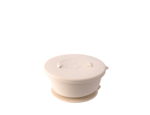 Silicone Suction Tilt Bowl with Lid - SAND