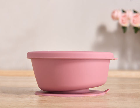 Silicone Suction Tilt Bowl with Lid - DUSTY ROSE